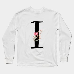 Letter I With Watercolor Floral Wreath Long Sleeve T-Shirt